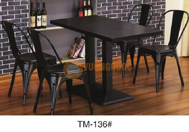 Bộ bàn ghế nhà hàng màu đen lì HOY TM136-1
